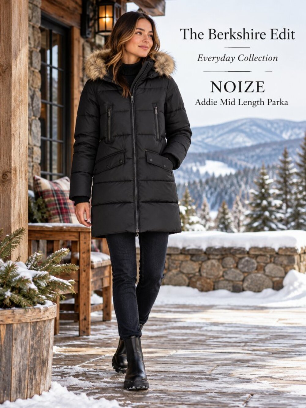 Noize Addie Black Quilted Vegan Faux Fur Hood Winter Parka Coat S/P